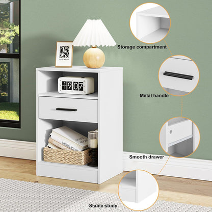 Nachttische 2er Set Weiß mit Schublade und offenes Fach 30x40x60cm (2