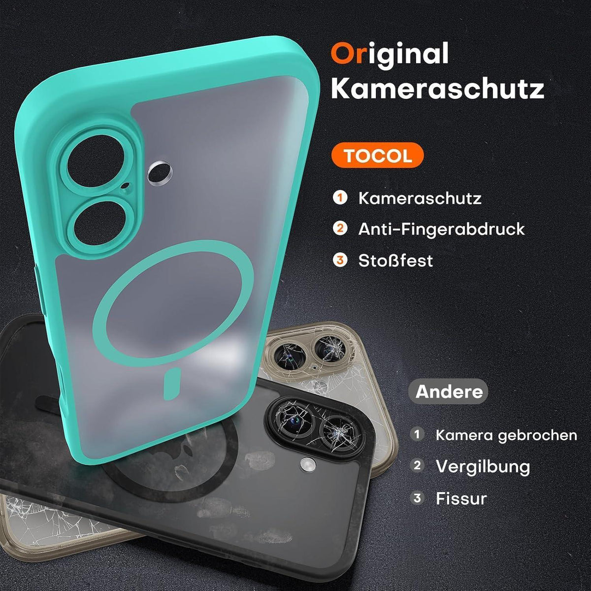 iPhone 16 Plus Hülle Magsafe Blaugrün, Kameraschutz, Stoßfest