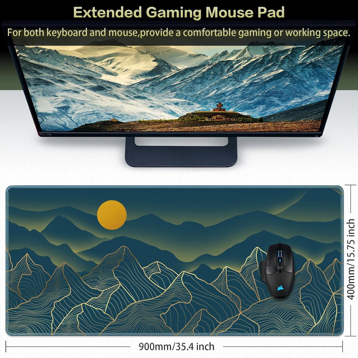 Gaming Mauspad XXL 900x400mm Schwarz Wasserdicht Vernähte
