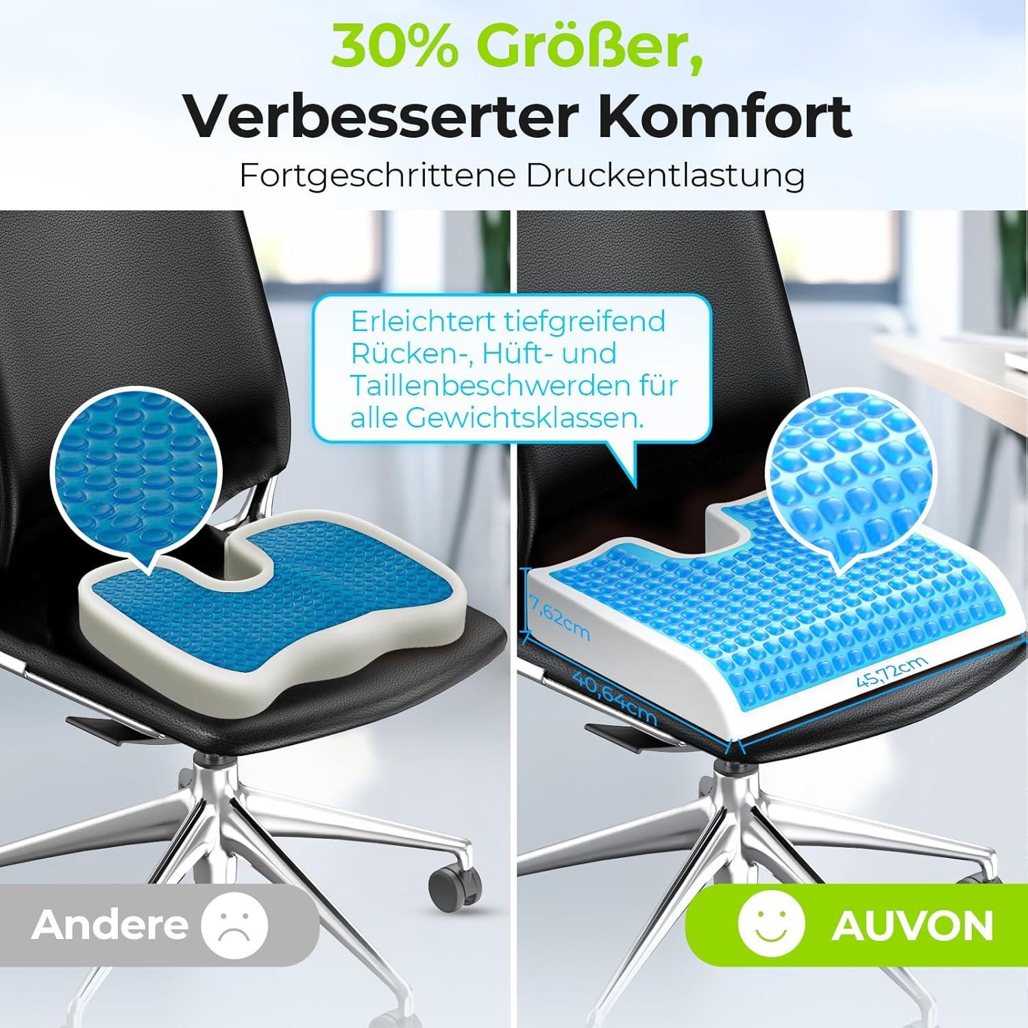Gel Sitzkissen Memory-Schaum rutschfest XL Auto Rollstuhl