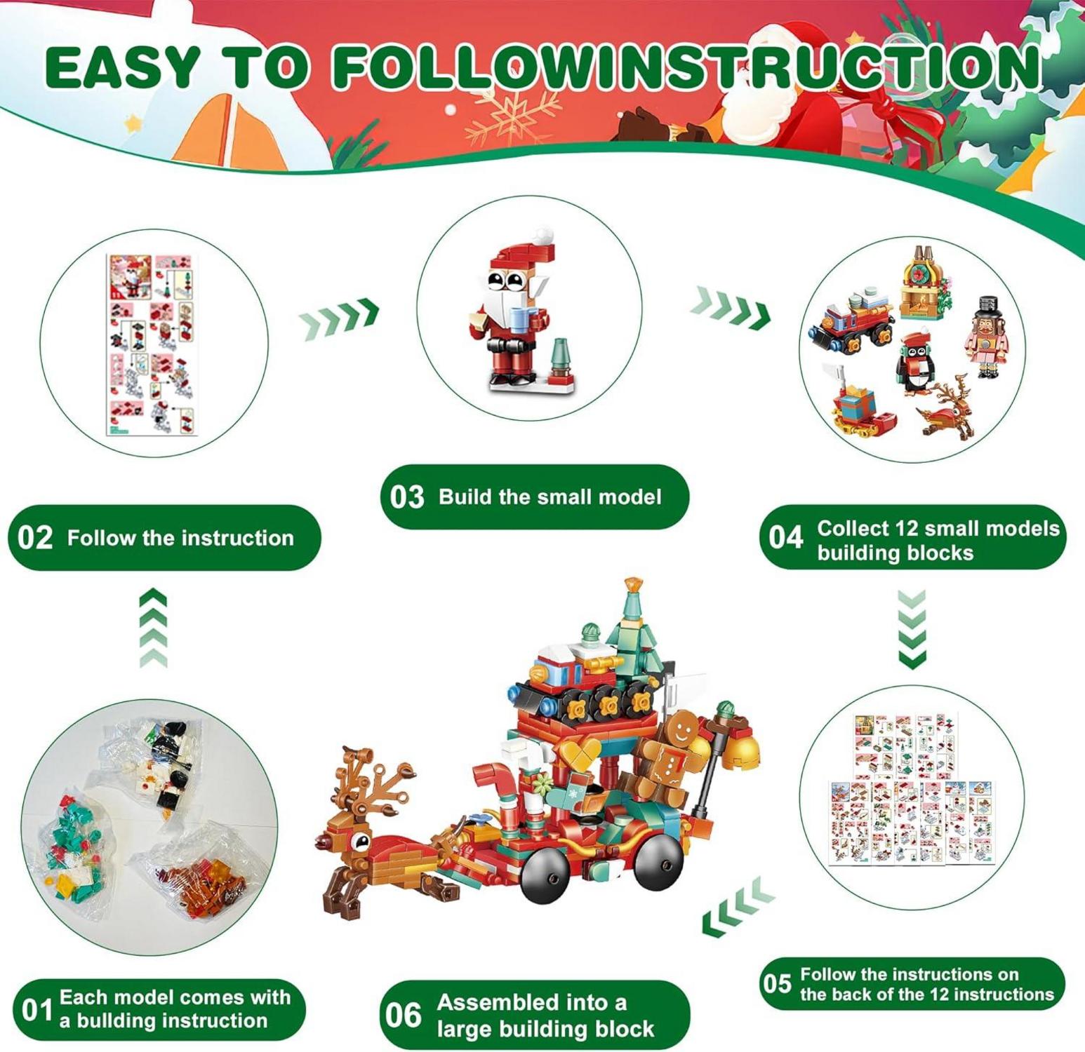 Weihnachts-Adventskalender 2024 Kinder Bausteine Überraschung 24-Tage Countdown