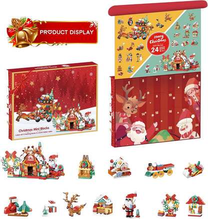 Weihnachts-Adventskalender für Kinder 2024 Bausteine 24-Tage-Überraschung Mädchen Jungen Countdown Kalender 12-in-1-Spielzeugset
