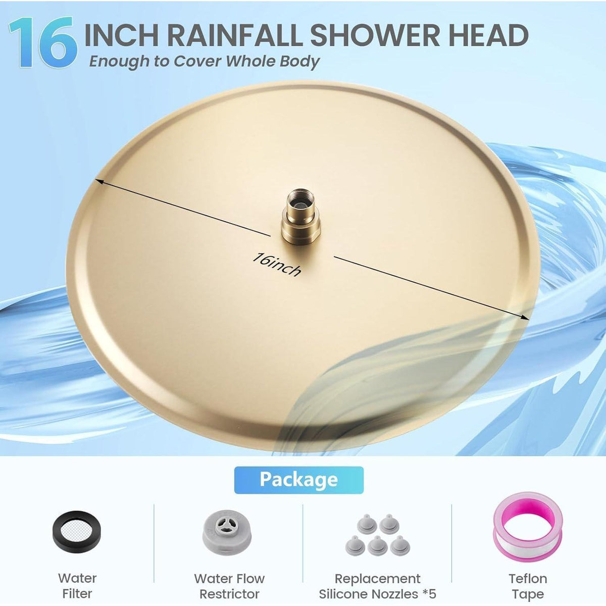 40cm Gold Regendusche Wasserfall Duschkopf Edelstahl 304
