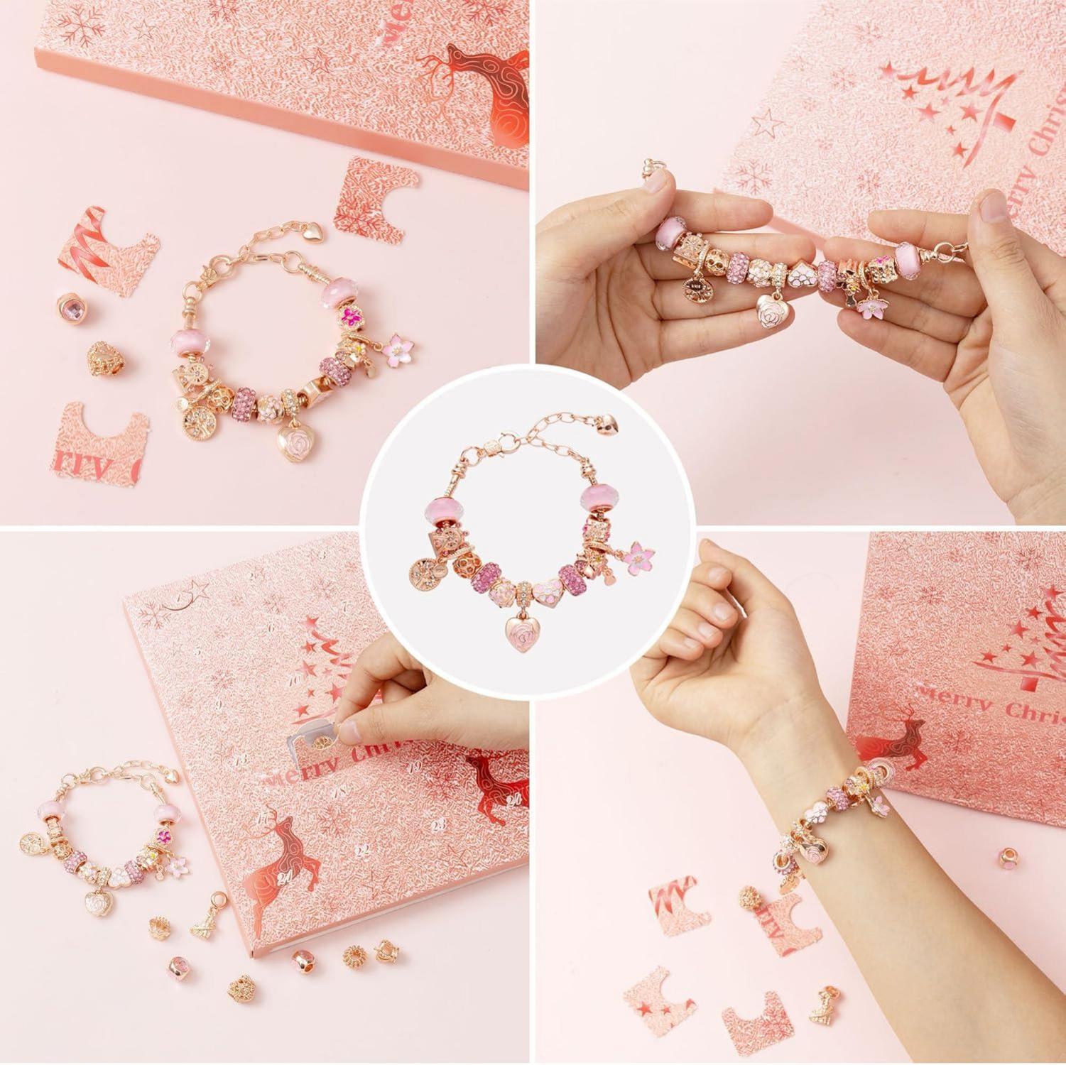 Adventskalender 2024 Mädchen Schmuck DIY Bastelset 24 Türchen Charms