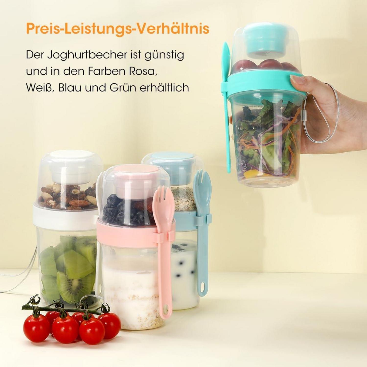 AIEVE Müslibecher to go 2 in 1 Joghurtbecher 310ml+560ml,Löffel,für Unterwegs