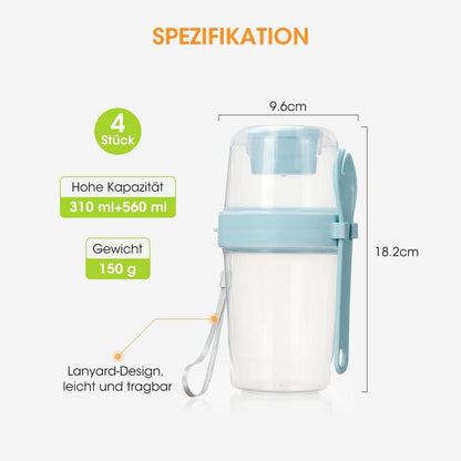 Müslibecher to go 4er Set Joghurtbecher mit Löffel 2in1 310ml+560ml