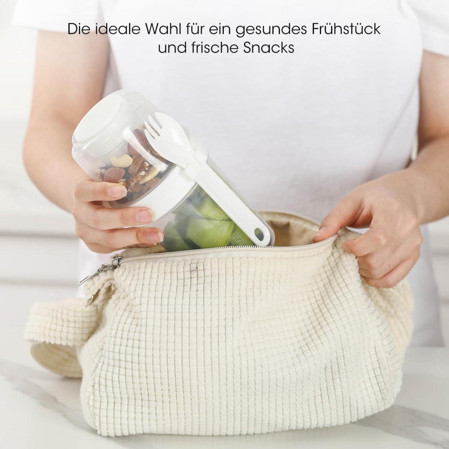 Müslibecher to go 4er Set Joghurtbecher mit Löffel 2in1 310ml+560ml