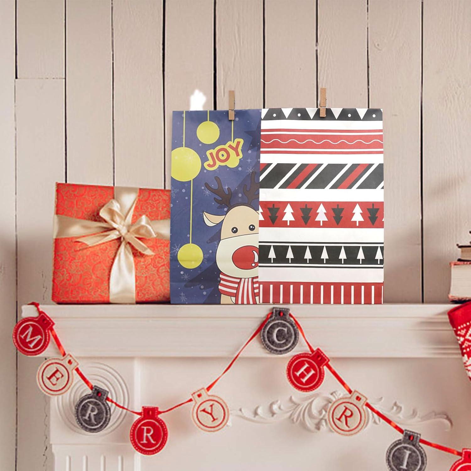 Onehaus DIY Adventskalender zum Befüllen Kinder Papiertüten Dunkelblau Rot