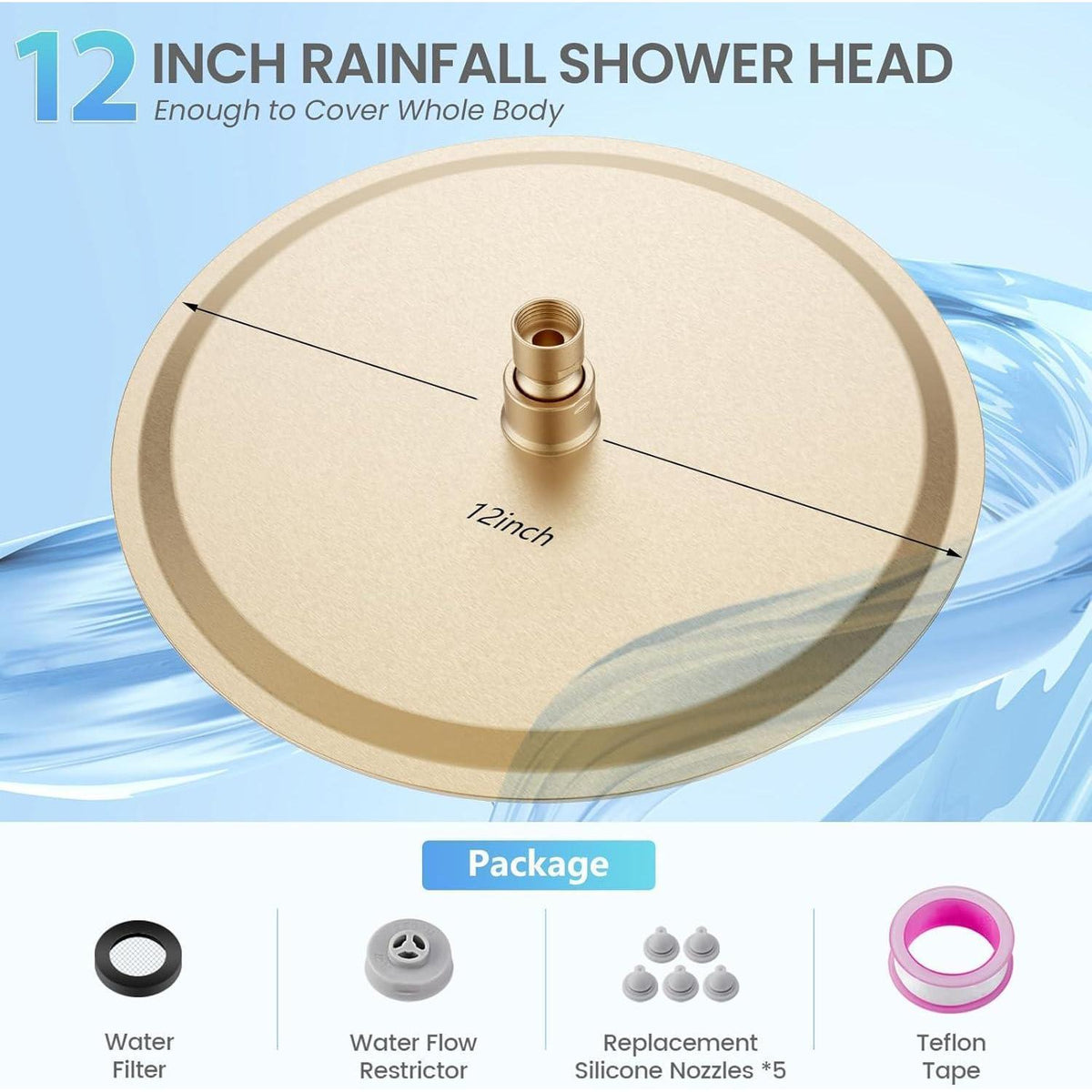 30cm Regendusche Gold – Wasserfall Duschkopf Edelstahl