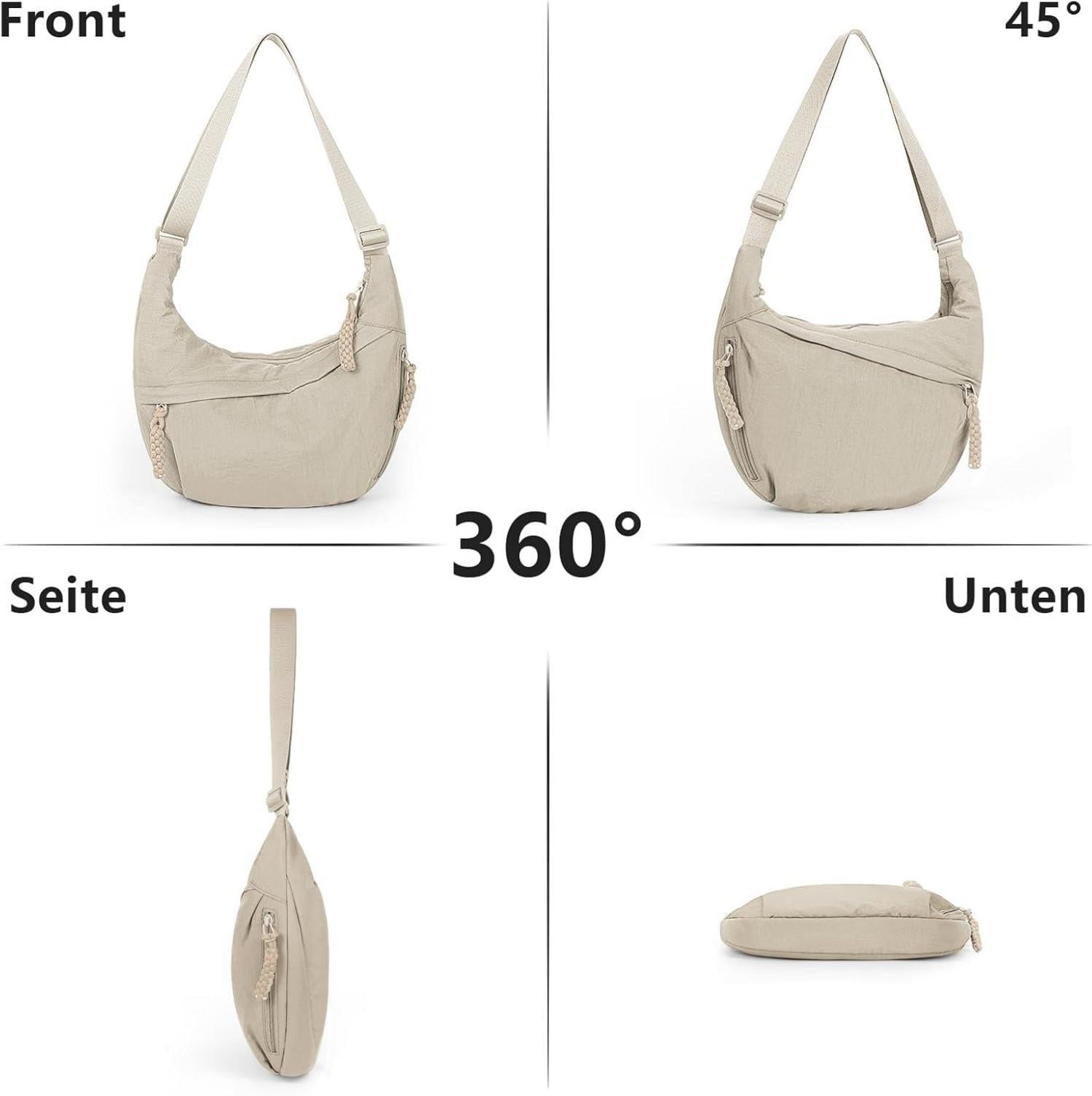 Nylon Crossbody Bag Damen Groß Umhängetasche Beige