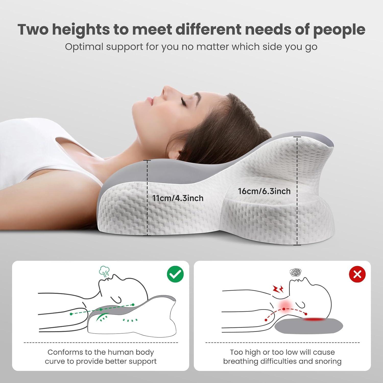 Memory Foam Nackenstützkissen Kühl mit zwei Höhen - Atmungsaktiv & Schmerzlindernd