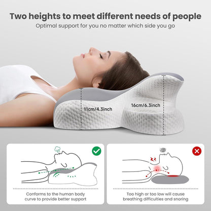 Memory Foam Nackenstützkissen Kühl mit zwei Höhen - Atmungsaktiv & Schmerzlindernd