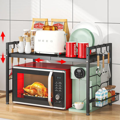 Mikrowellenregal 2-Stufig Erweiterbares Schwarz 50kg Tragfähigkeit