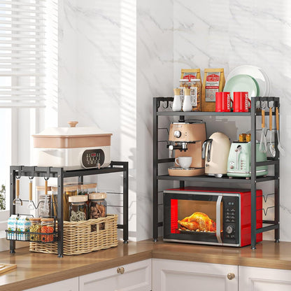 Kimfead Mikrowellenregal 2-Stufig Schwarz 40-65cm mit 6