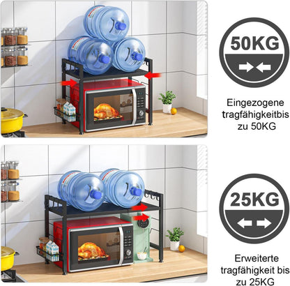 Mikrowellenregal 2-Stufig Erweiterbares Schwarz 50kg Tragfähigkeit