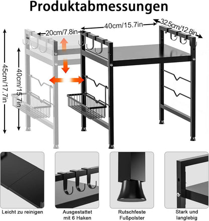 Kimfead Mikrowellenregal: 2-Stufiges, erweiterbares, höhenverstellbares Küchenregal