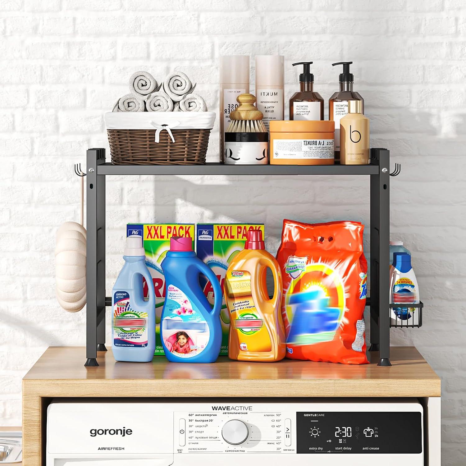 Mikrowellenregal Erweiterbar 2-Stufig Schwarz 40-65cm 6 Haken