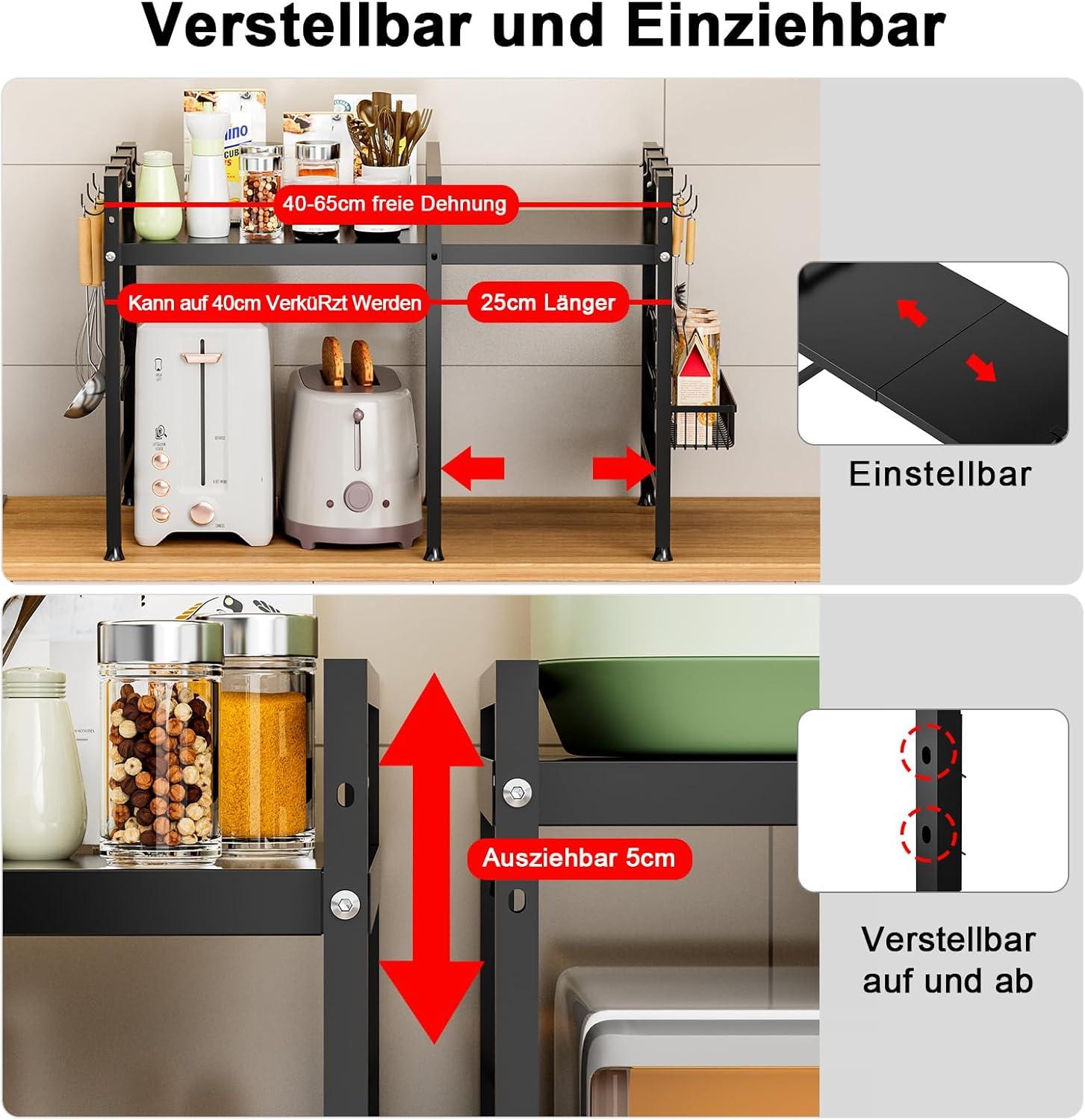 Kimfead Mikrowellenregal: 2-Stufiges, erweiterbares, höhenverstellbares Küchenregal
