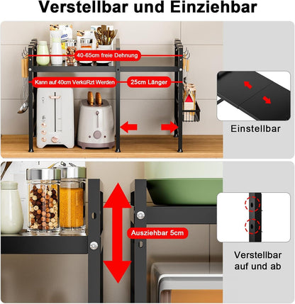 Kimfead Mikrowellenregal: 2-Stufiges, erweiterbares, höhenverstellbares Küchenregal