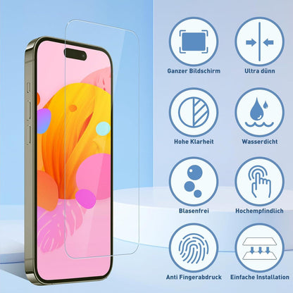 Panzerfolie für iPhone 15 Pro, 9H Gehärtetes Glas, 2er Pack