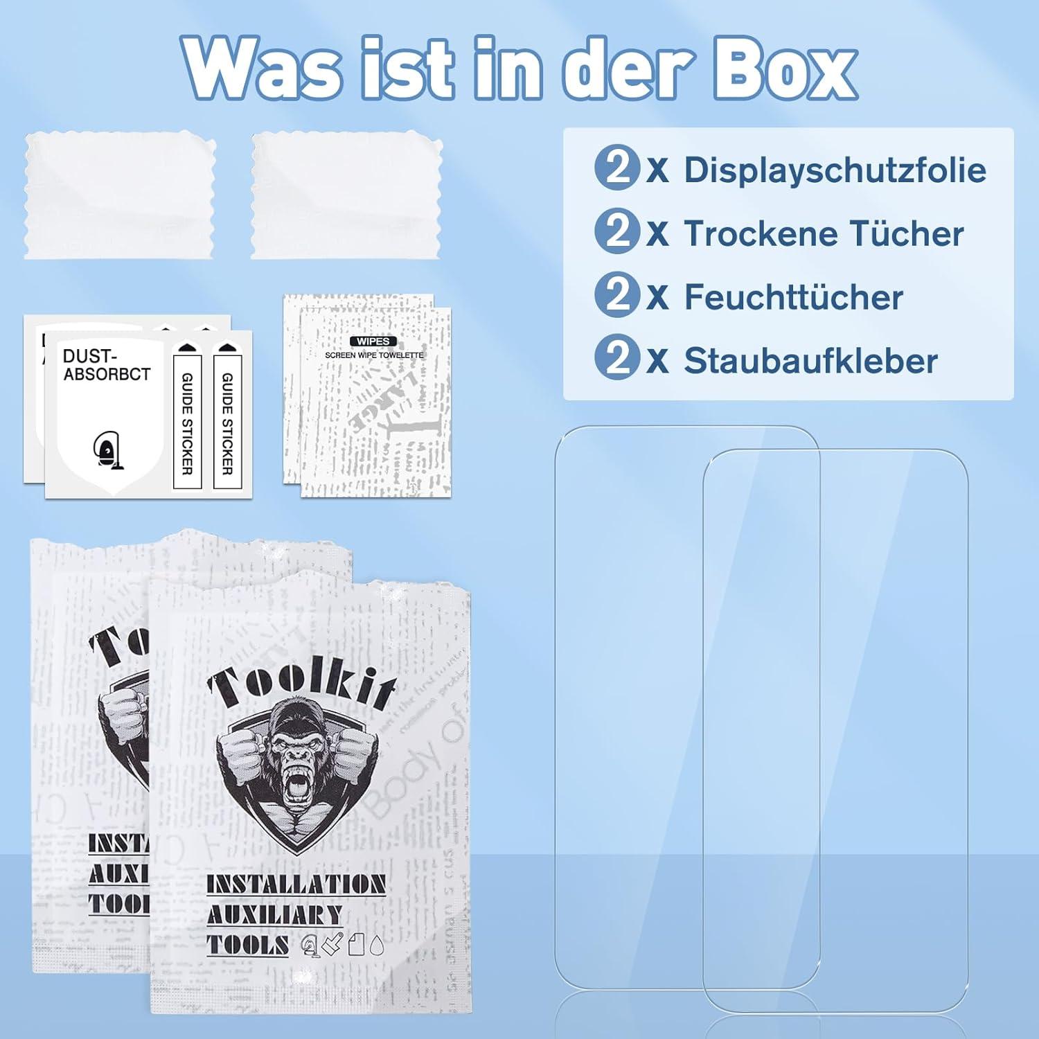 2er Set Panzerglasfolie für iPhone 15 Pro, HD 9H Schutzfolie Schutzglas
