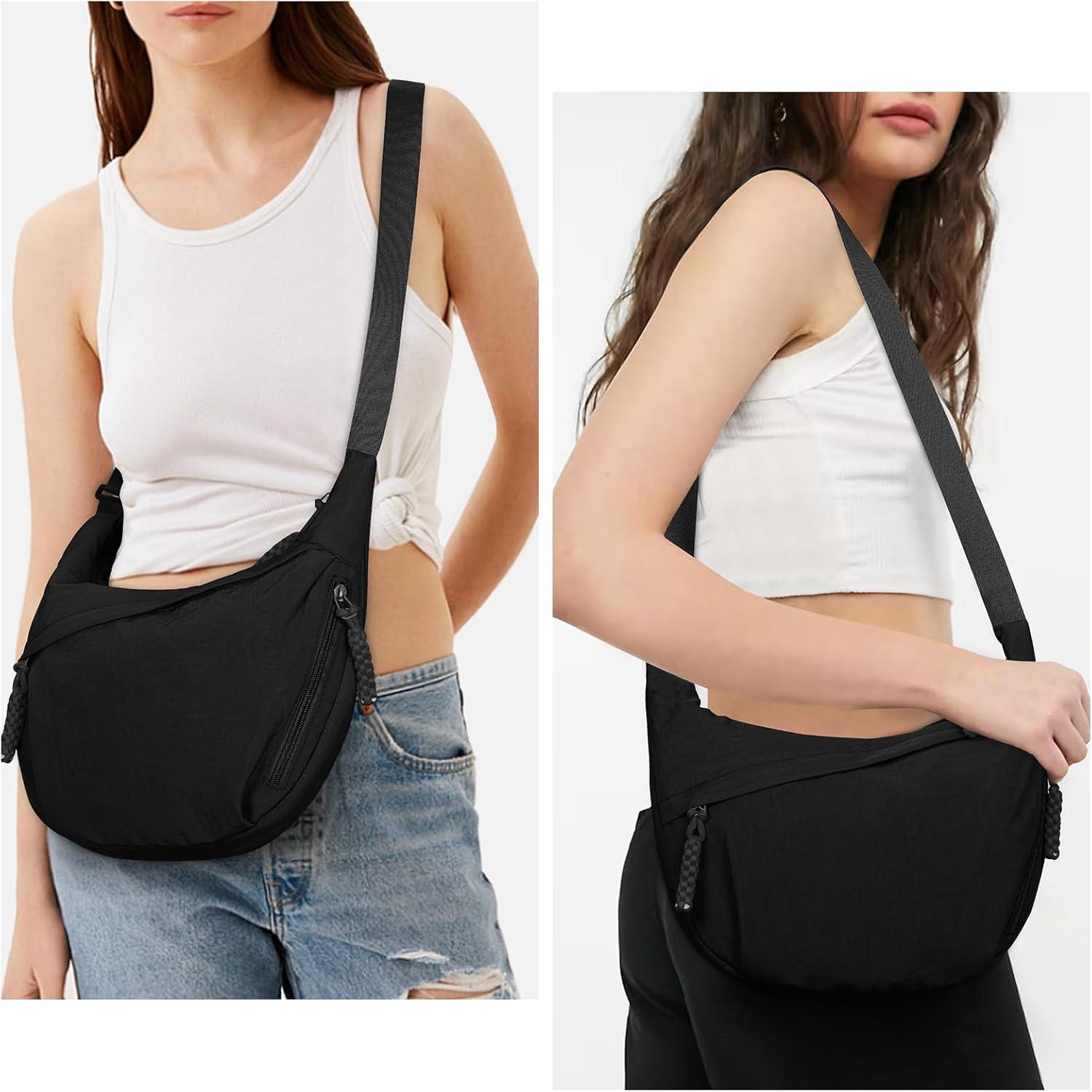 Große Umhängetasche Crossbody Tasche Damen Nylon Beige
