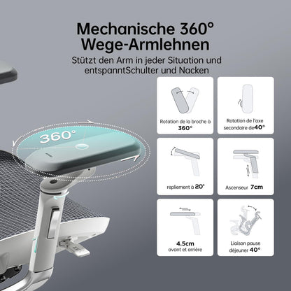 Ergonomischer Bürostuhl Hbada E3 Ultra mit 4D-Kopfstütze Grau