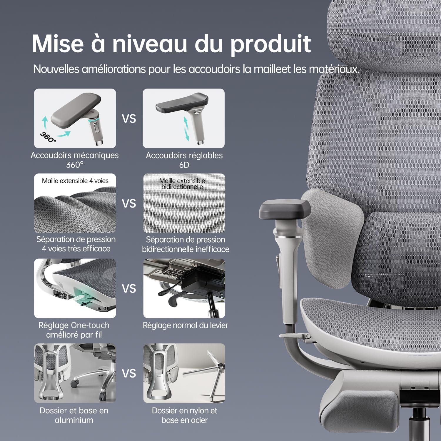 Ergonomischer Bürostuhl Hbada E3 Ultra mit 4D-Kopfstütze Grau