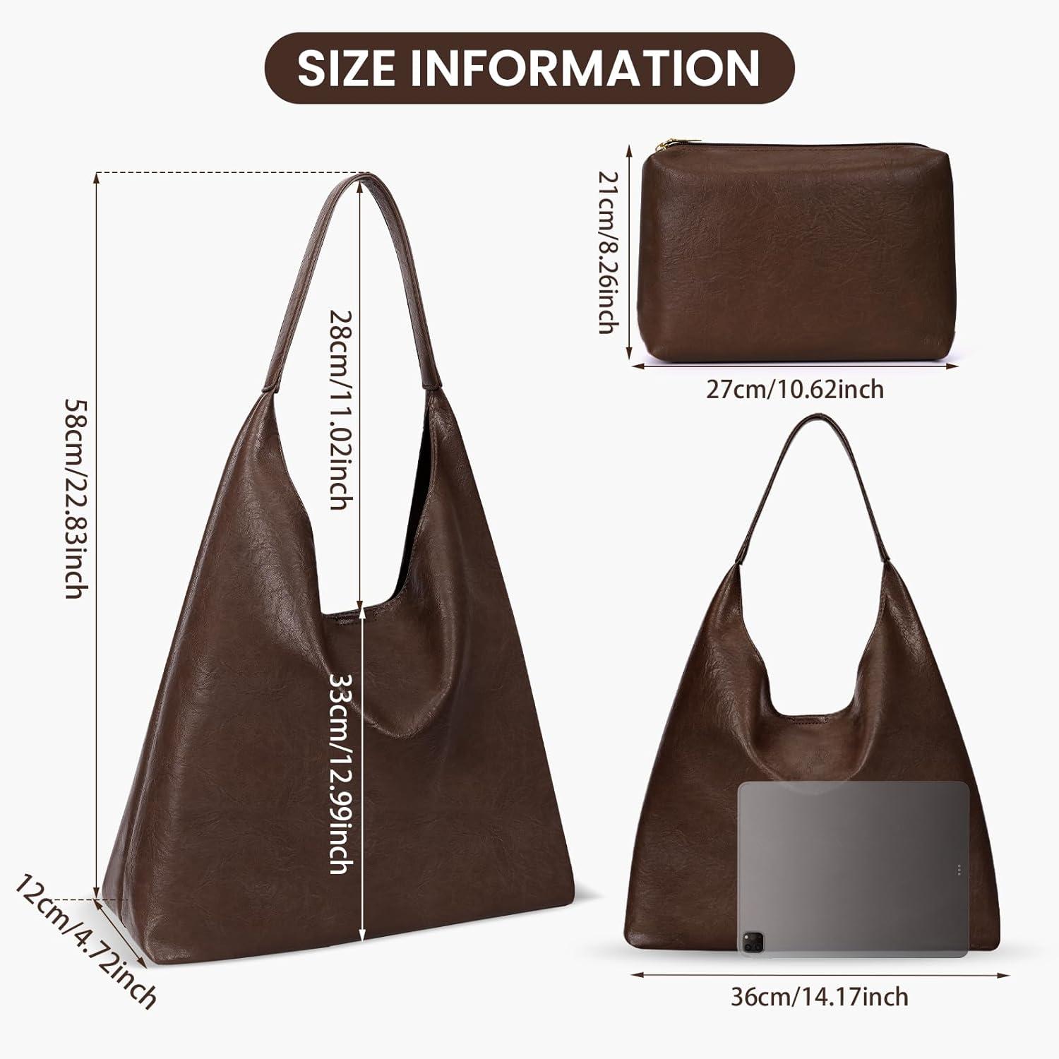 Slouchy Tote Bag Weiches Kunstleder Groß Hobo Schultertasche Vintage