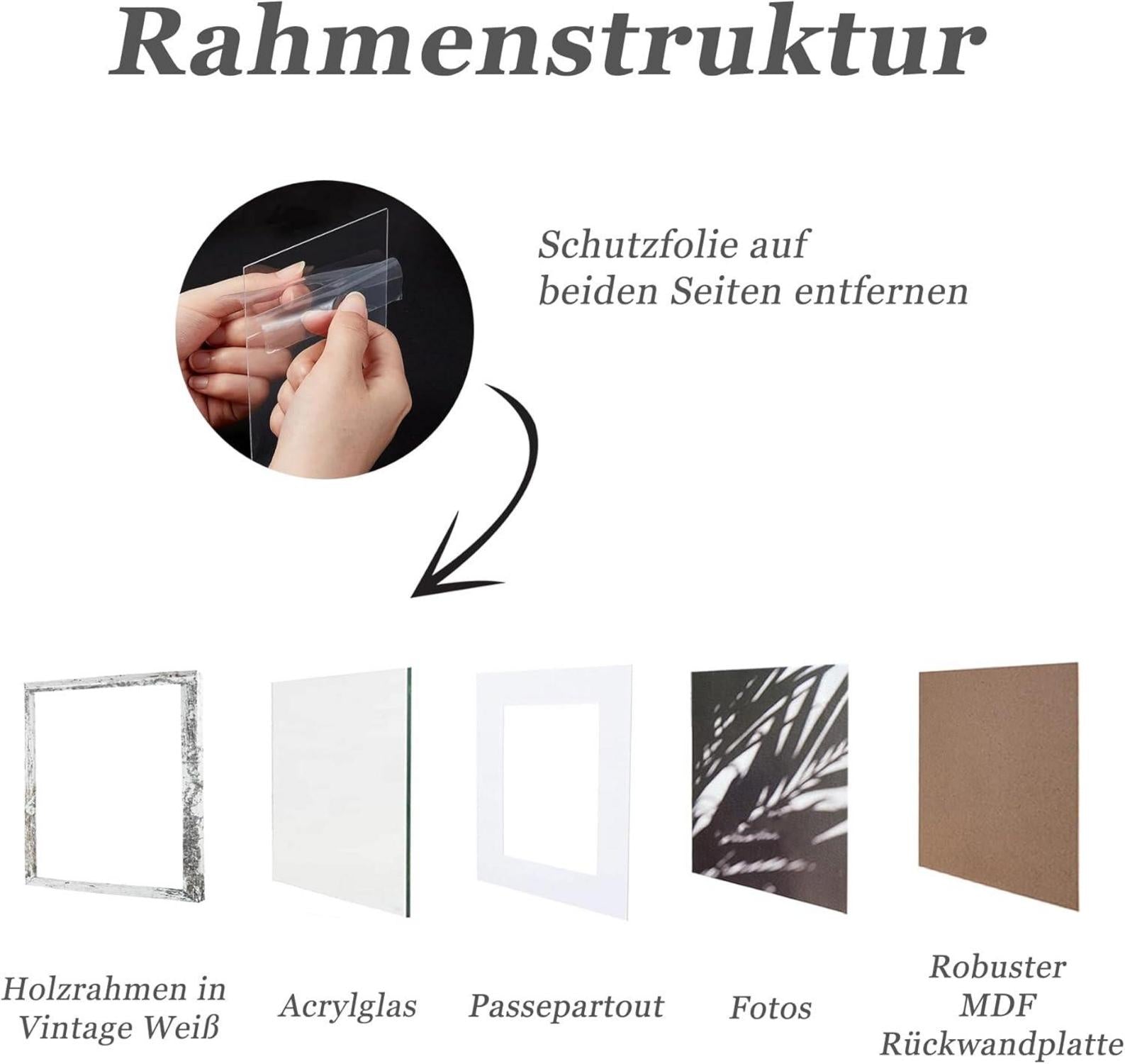 Bilderrahmen Set Vintage Weiß Quadratisch 15x15cm Holz Fotorahmen