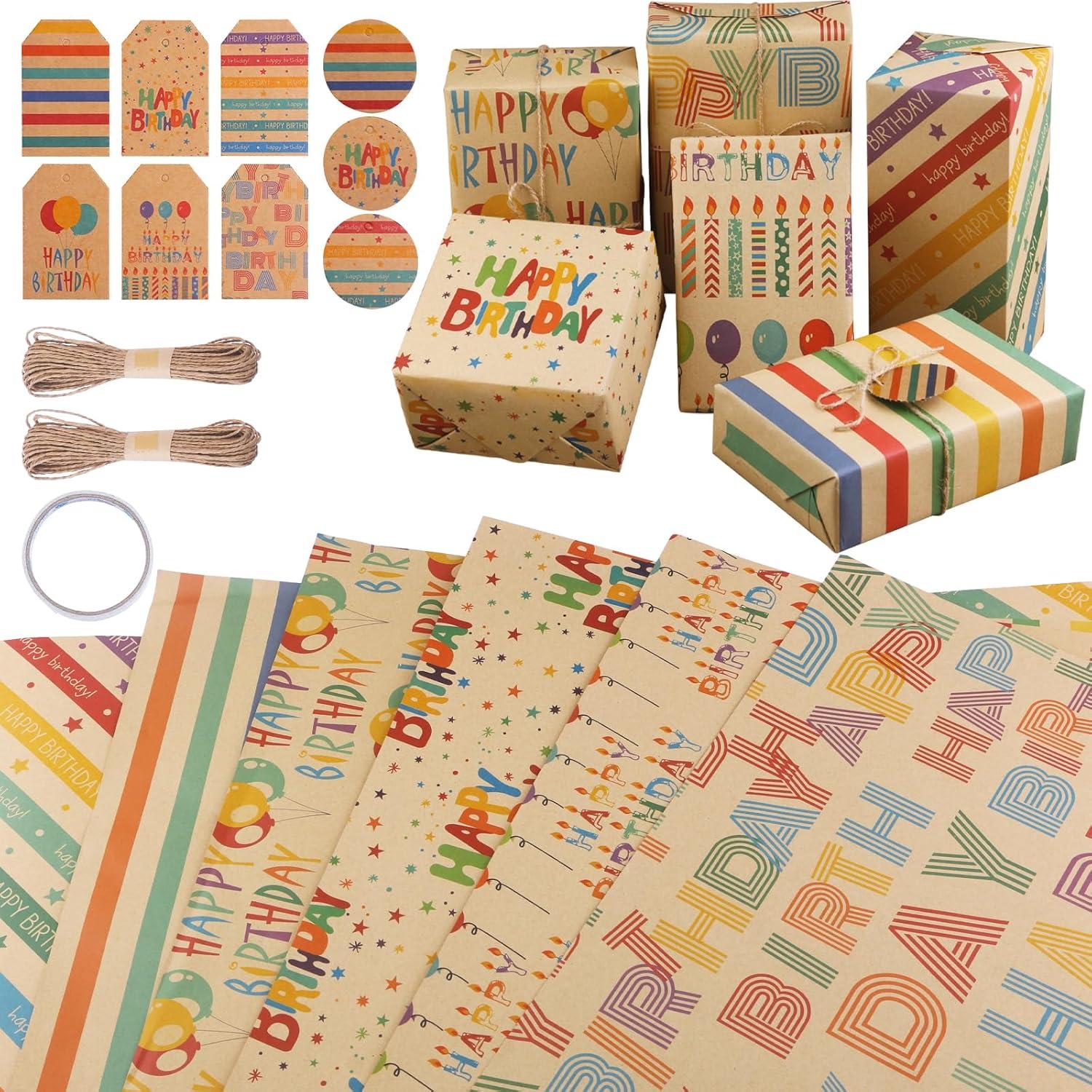 Geschenkpapier Geburtstag Fröhliche Designs, 6 Blatt 50x70cm mit
