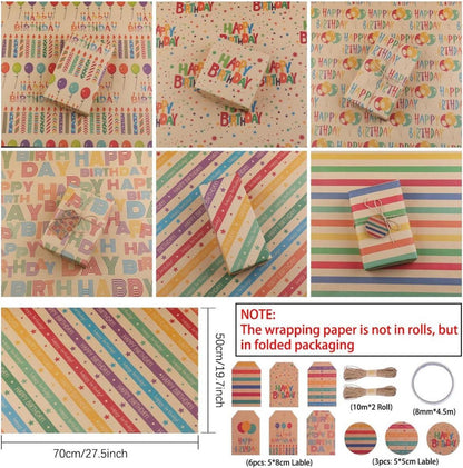 Geschenkpapier Geburtstag Fröhliche Designs, 6 Blatt 50x70cm mit