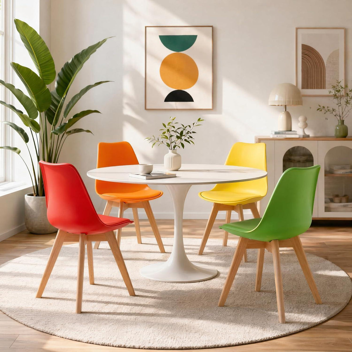 4er Set Esszimmerstühle Skandinavisch mit Sitzkissen & Holzbeinen