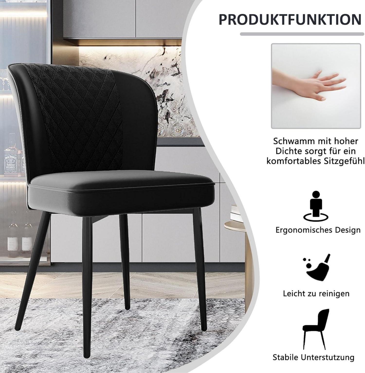 6er Set Esszimmerstühle Samt Schwarz Metallbeine Ergonomisch