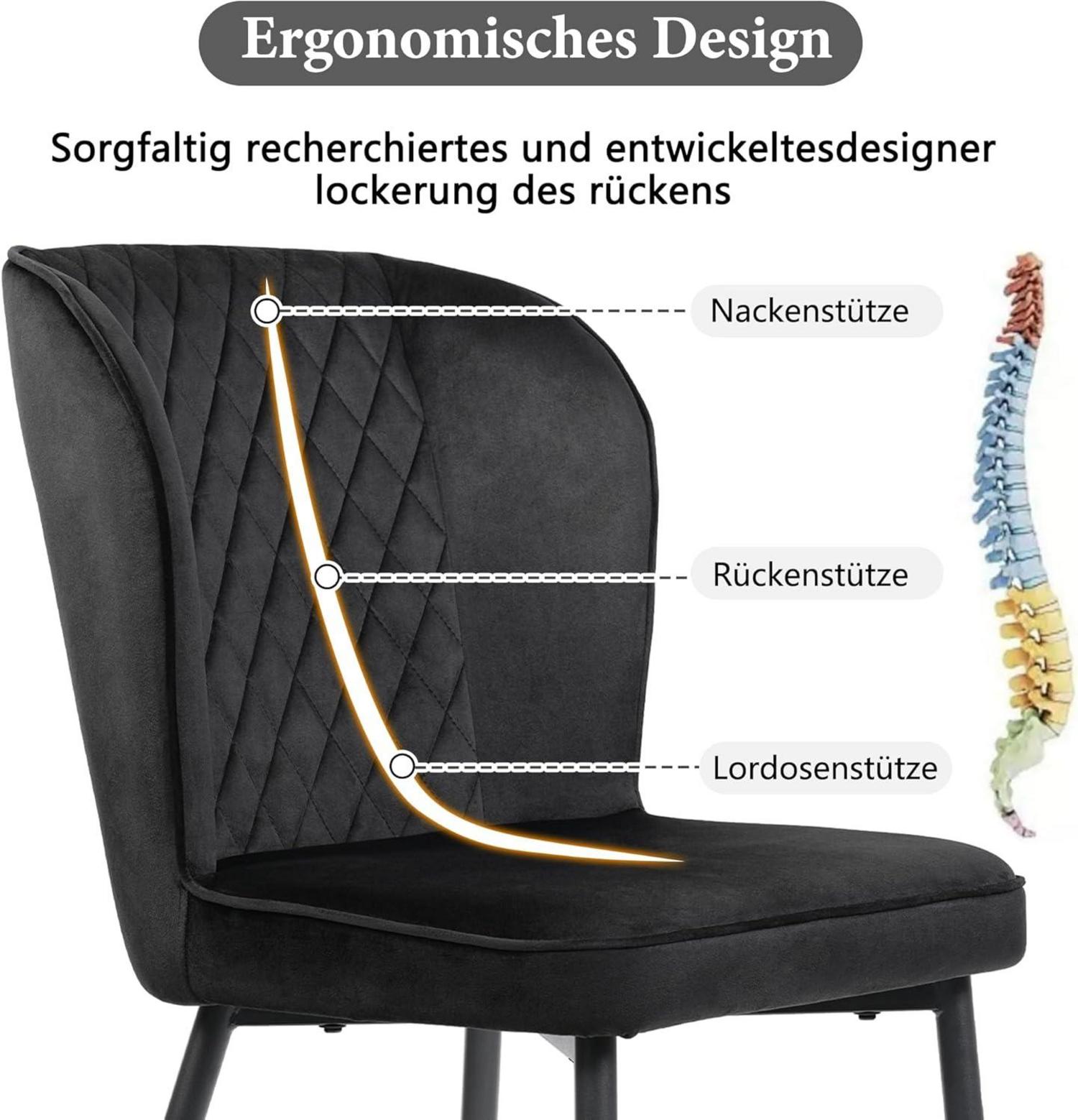 Esszimmerstühle 6er Set Samt-Bezug Schwarz Ergonomisches Design