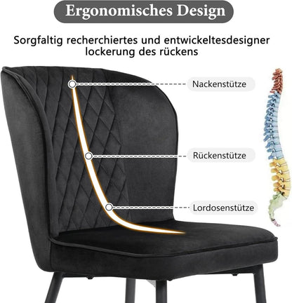 Esszimmerstühle 6er Set Samt-Bezug Schwarz Ergonomisches Design