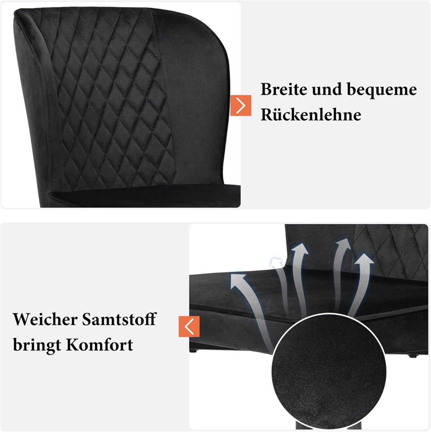 6er Set Esszimmerstühle Samt Schwarz Metallbeine Ergonomisch