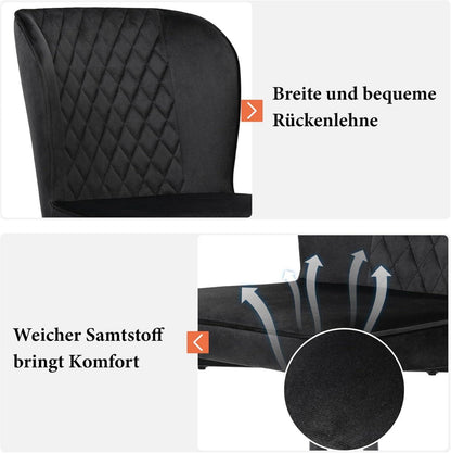 6er Set Esszimmerstühle Samt Schwarz Metallbeine Ergonomisch
