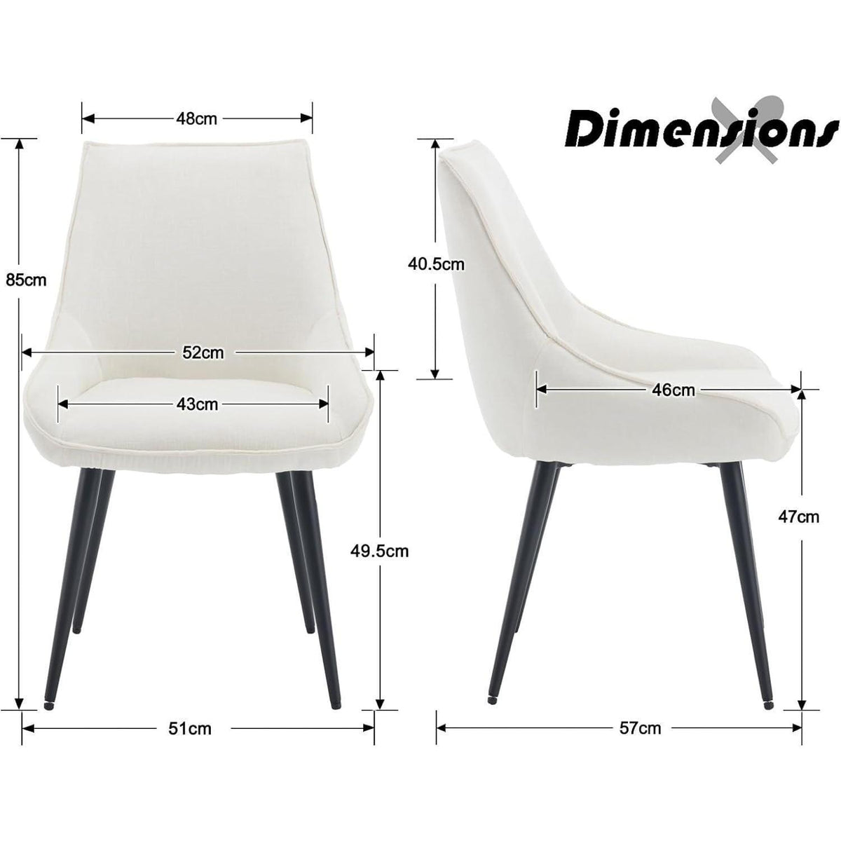 Gepolsterte Chenille Esszimmerstühle 2er Set Weiß