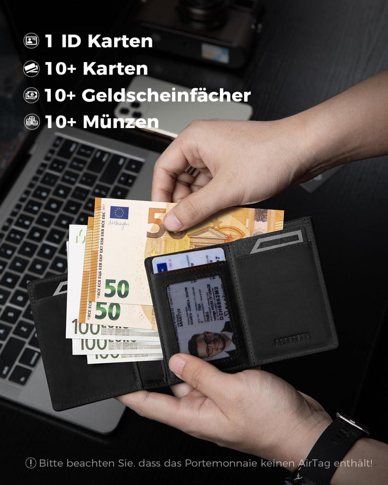 Airtag Wallet Herren XL Münzfach RFID Schutz Schwarz
