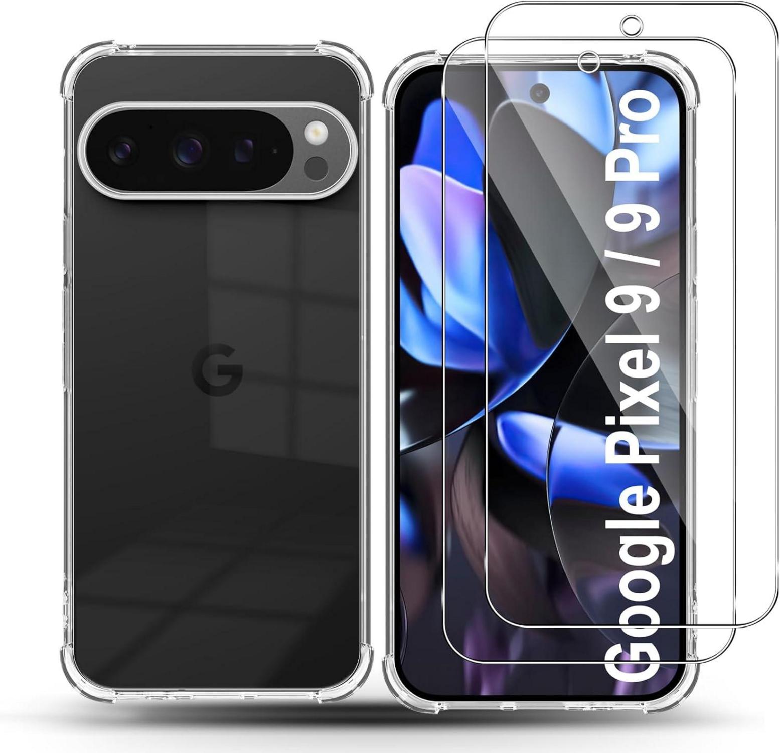 QULLOO Transparente Schutzhülle mit Panzerglas für Google Pixel 9 / 9