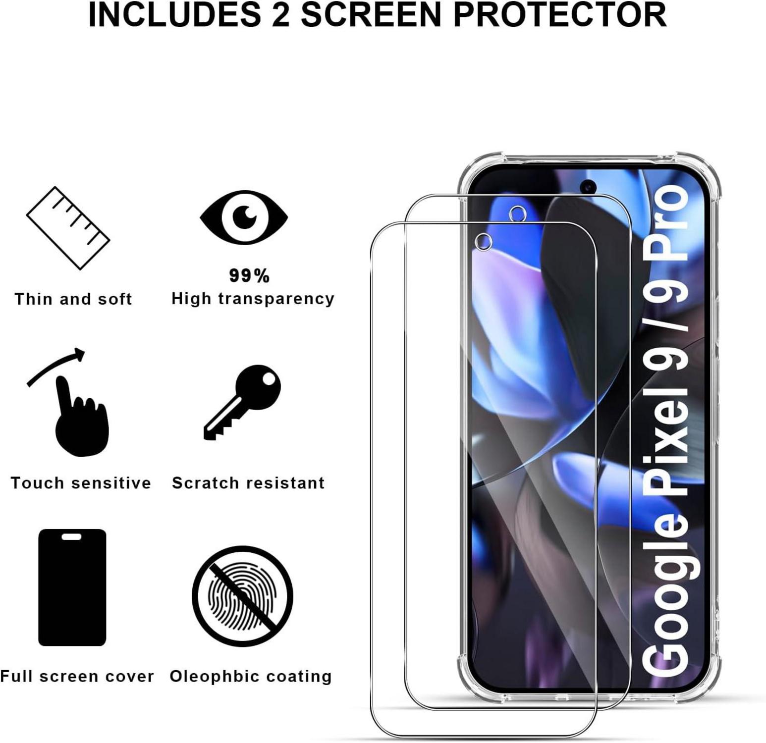 QULLOO Transparente Hülle + Panzerglas für Google Pixel 9/9