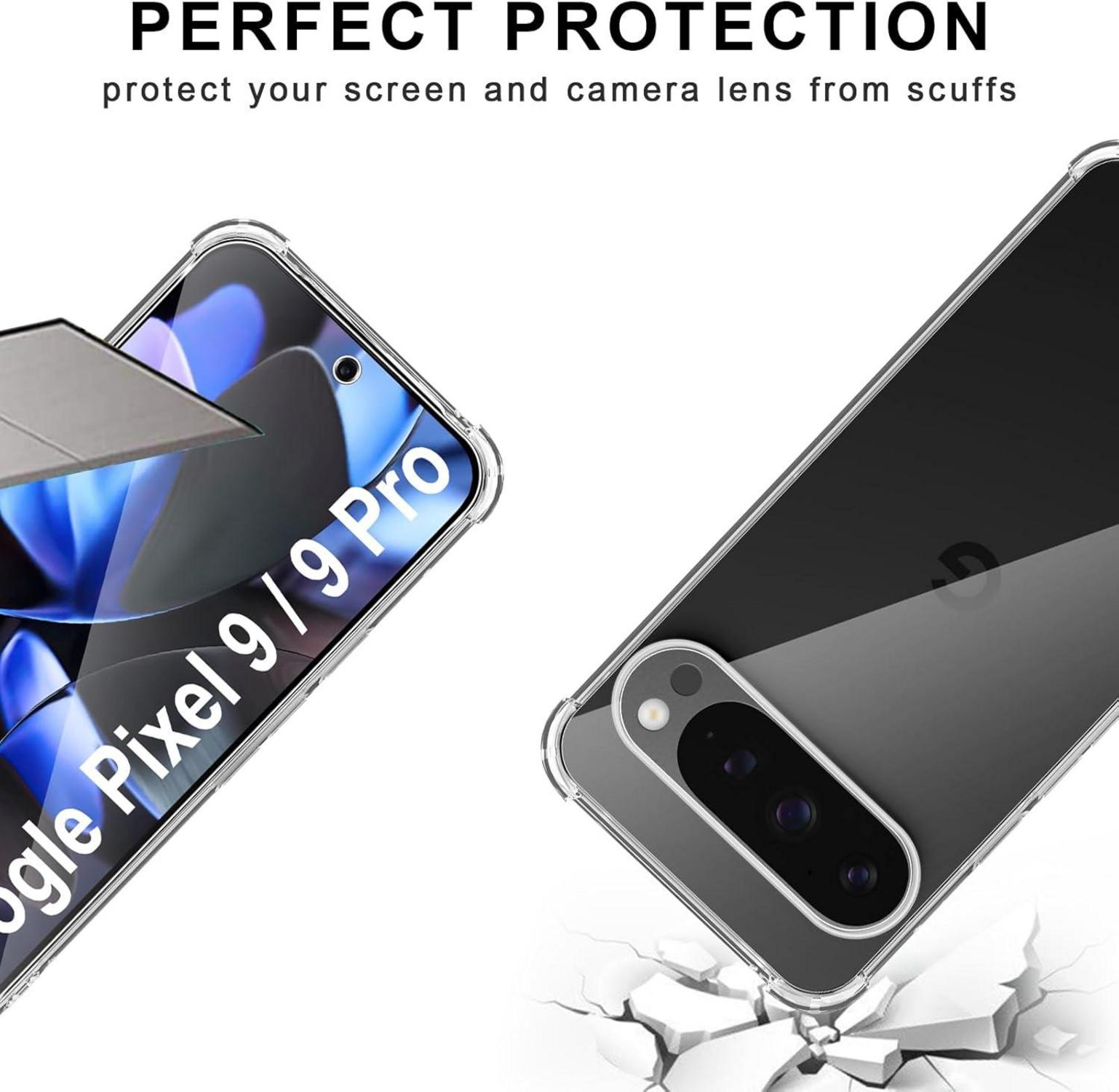 QULLOO Transparente Schutzhülle mit Panzerglas für Google Pixel 9 / 9