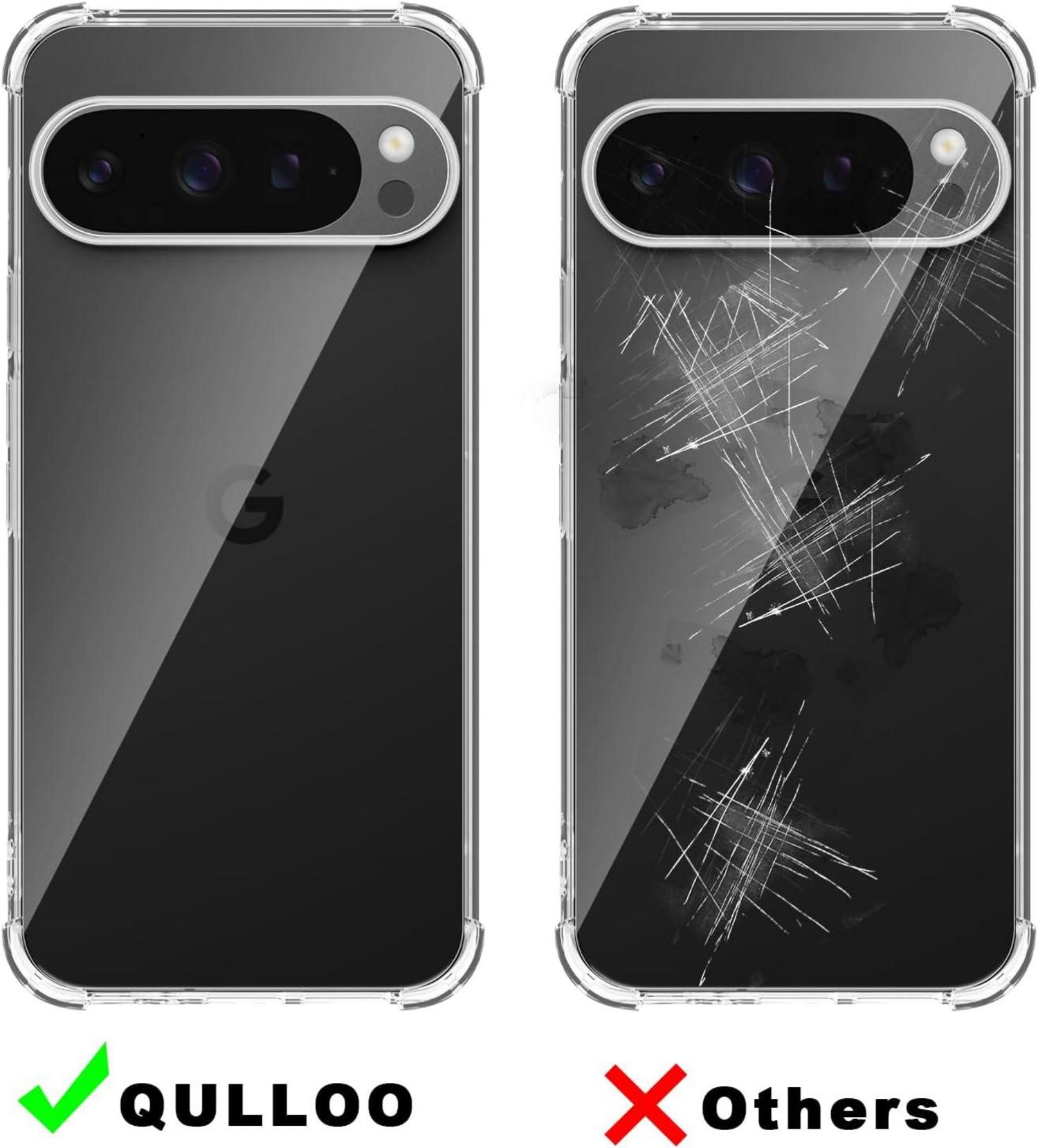 QULLOO Transparent Hülle + Panzerglas für Google Pixel 9 / 9 Pro Schutzhülle Handytasche