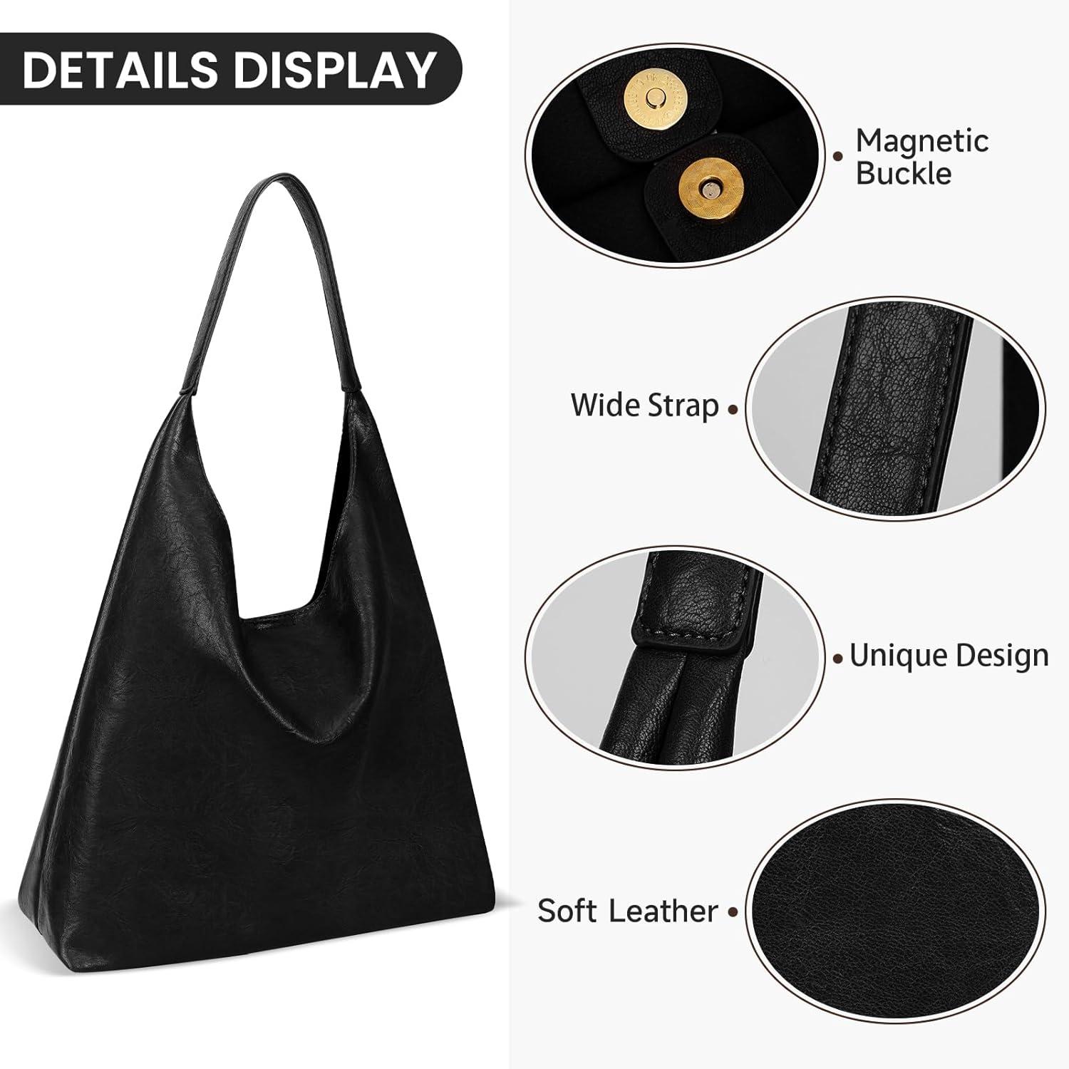 Große Vintage Hobo Schultertasche Weiches Kunstleder Braun