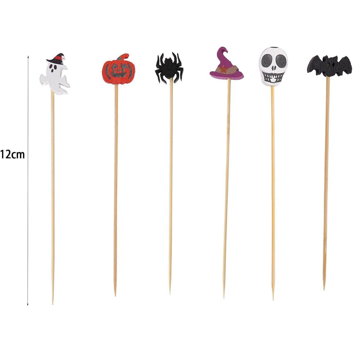 Halloween Cocktailspieße 100 Stück Holzspieße mit Halloween Motiven 12cm