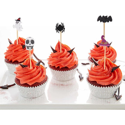 Halloween Cocktailspieße 100 Stück Holzspieße mit Halloween Motiven 12cm