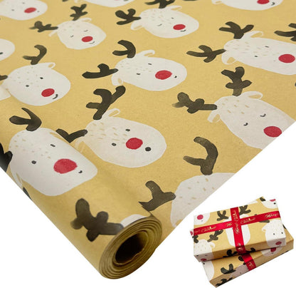 Weihnachts Geschenkpapierrolle Kraftpapier Elch Design 76cm x 12m