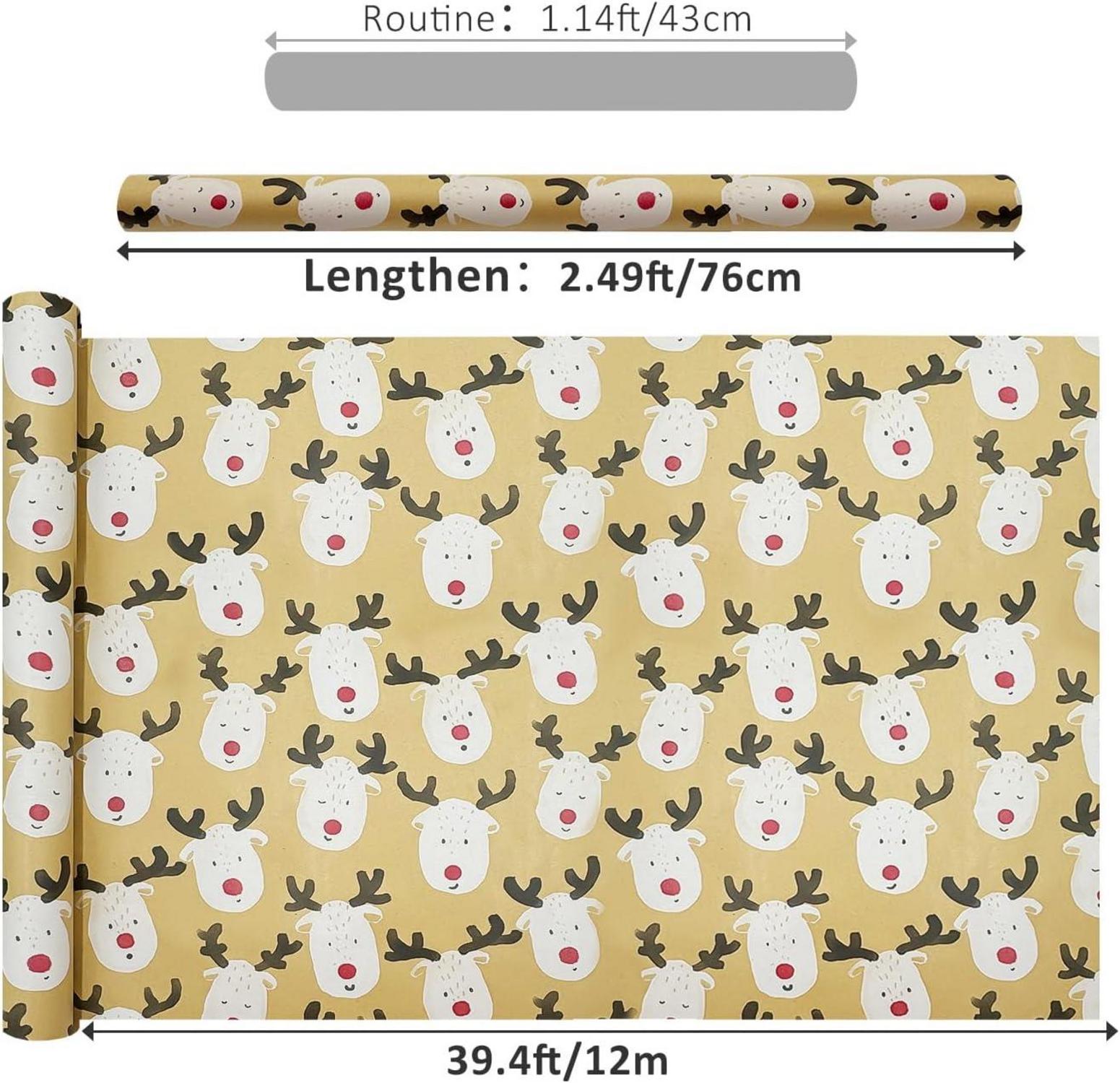 Große Weihnachts Geschenkpapierrolle Elch Design 76cm x 12m