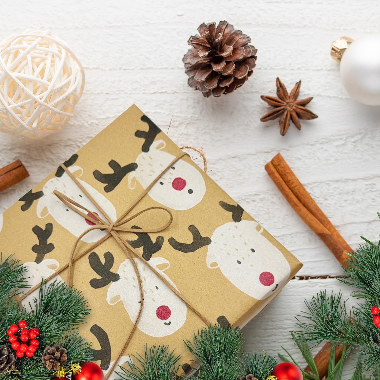 Weihnachts Geschenkpapierrolle Kraftpapier Elch Design 76cm x 12m